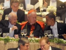 Cardinal Edward Egan flanked by Sen. John McCain and Sen. Barack Obama at the Alfred E. Smith Dinner, October 16, 2008 in New York City. 