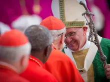 Pope Francis greets cardinals on Oct 3. 2016. 