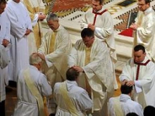 Former Anglican bishops John Broadhurst, Andrew Burnham and Keith Newton (l to r) are ordained Catholic priests. 