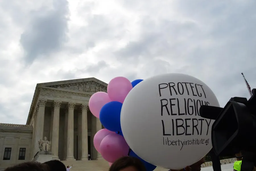 Religious liberty supporters outside the Supreme Court building in Washington D.C., June 26, 2015. ?w=200&h=150