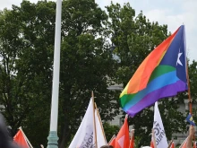 Protestors outside of the Supreme Court in Washington DC during the courts ruling in favor of legalizing gay marriage on June 26, 2015. 
