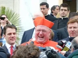 Cardinal Timothy Dolan speaks with the media from the steps of the Pontifical North American College on Feb. 18, 2012?w=200&h=150