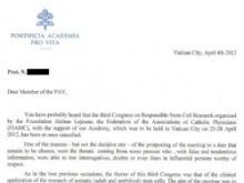A copy of the letter sent to some members of the Pontifical Academy for Life.