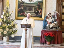 Pope Francis delivers his Angelus address in the library of the Apostolic Palace Dec. 27, 2020. Credit: Vatican Media.