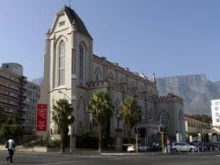 A banner that reads "THE TRUTH WILL SET YOU FREE (Jn. 8:32), Say NO to the SECRECY BILL" hangs on the front of Cape Town's Cathedral on Jan. 19, 2012. Photo courtesy of Cape Town archdiocese