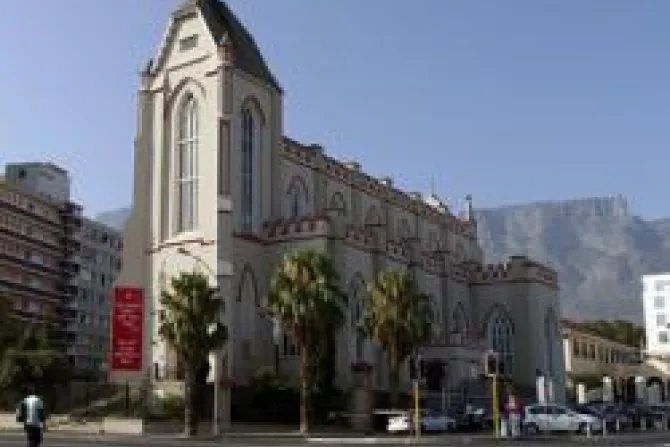 PSIB Banner hangs on the front of the Cape Town Catholic Cathedralon on January 19 2012 CNA World Catholic News 1 19 12