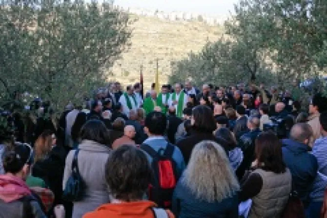 Palestinian Christians attend Mass in the Cremisan Valley February 8 2013 to protest the route of Israels barrier Credit Labour2Palestine via Flickr CC BY 20 CNA 5 8 13