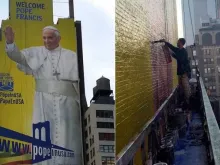 A giant mural of Pope Francis in New York City. 