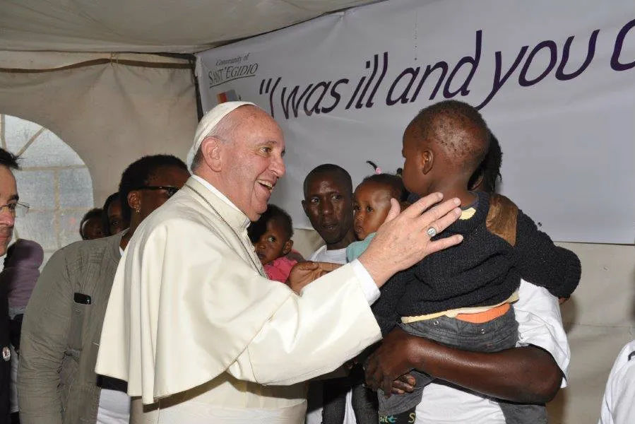 Pope Francis meets with members and beneficiaries of the Community of Sant'Egidio in Nairobi Kenya on Nov. 26, 2015. Photo courtesy: Community of Sant'Egidio.?w=200&h=150