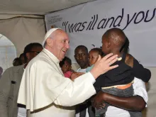 Pope Francis meets with members and beneficiaries of the Community of Sant'Egidio in Nairobi Kenya on Nov. 26, 2015. Photo courtesy: Community of Sant'Egidio.