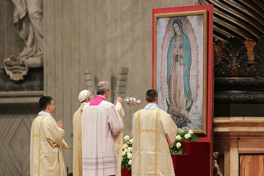 Pope Francis venerates an image of Our Lady of Guadalupe during a Mass in St. Peter's Basilica, Dec. 12, 2015. ?w=200&h=150