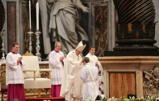 Pope Francis ordains a priest in St. Peter's Basilica, April 26, 2015.   Bohumil Petrik/CNA.
