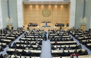 Participants at the opening of the plenary meeting of the World Health Assembly on May 19, 2009.   UN photo/Eskinder Debebe.