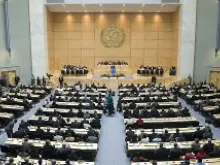 Participants at the opening of the plenary meeting of the World Health Assembly on May 19, 2009. 