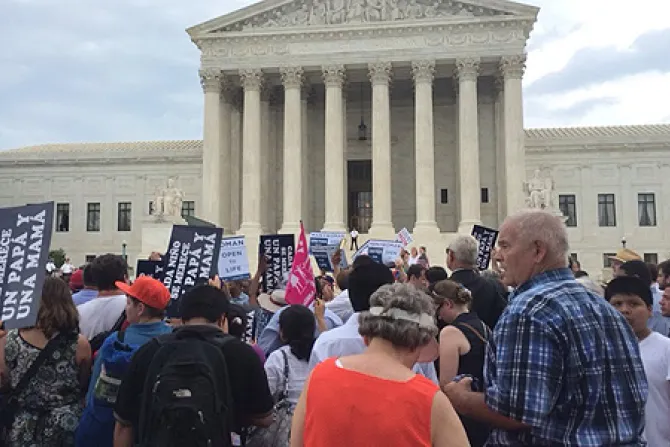 Participants in the 2014 March for Marriage stand outside the US Supreme Court building in Washington DC on June 19 2014 Credit Addie Mena CNA CNA 6 19 14