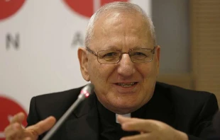 Patriarch Louis Raphaël Sako speaks at an Aid to the Church in Need press conference in Rome, Sept. 28, 2017. Credit: Daniel Ibáñez/CNA.