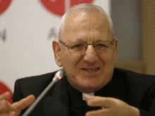 Patriarch Louis Raphaël Sako speaks at an Aid to the Church in Need press conference in Rome, Sept. 28, 2017. Credit: Daniel Ibáñez/CNA.