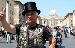 Patrick from the Corsica, France chapter of Harley-Davidson poses in front of St. Peter's Basilica on June 16, 2013. Lauren Cater/CNA.?w=200&h=150