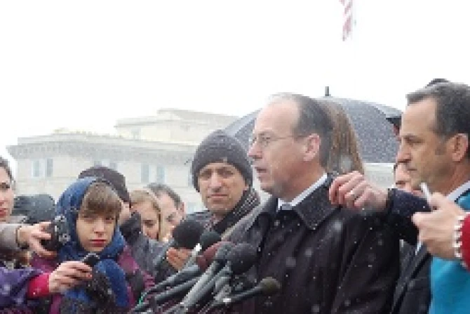 Paul Clement former solicitor general and counsel for Hobby Lobby and Conestoga Wood Specialties speaks to the press outside the Supreme Court Mar 25 2014 Credit Addie CNA