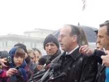 Paul Clement, counsel for Hobby Lobby and Conestoga Wood Specialties, speaks to the press outside the Supreme Court, March 25, 2014. 