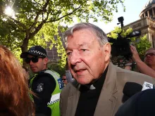 Cardinal George Pell arrives at Melbourne County Court on Feb. 27, 2019. 
