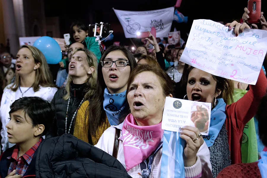 People demonstrate against the legalization of abortion in front of the Cathedral of Tucuman, in northern Argentina. ?w=200&h=150