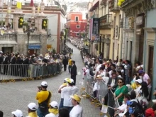 People line the streets along the Plaza La Paz in Guanajuato, awaiting the Pope
