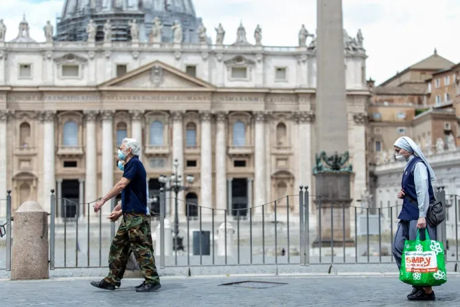 People pass in front of St Peters Basilica at the end of May Credit Daniel Ibanez CNA