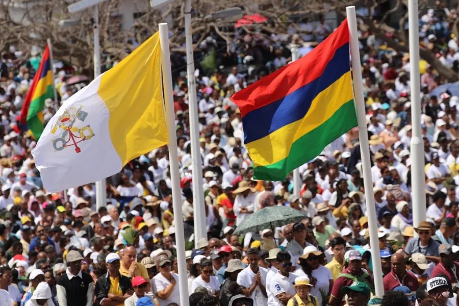 People wave flags during Mass with Pope Francis in Port Louis, Mauritius Sept. 9, 2019.?w=200&h=150