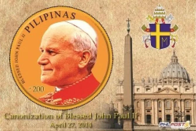 Philippine stamp commemorating April 27 canonization of Bl John Paul II Credit Philippine Postal Corporation