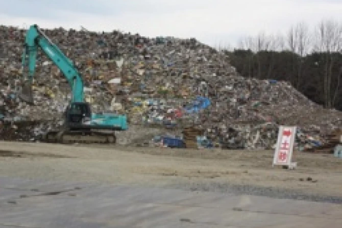 Piles of debris in Ishinomaki Japan where a 90 earthquake and subsequent tsunami killed thousands on March 11 2011 Credit Caritas Internationalis CNA News 3 9 12