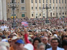 Pilgrims fill St. Peter's Square for Pope Francis' Wednesday general audience on Oct. 15, 2014. 