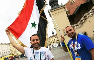 Al and Yousef Astfan are brothers from Syria who reunited in Krakow at World Youth Day after three years.   Kate Veik/CNA.
