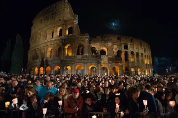 Pilgrims gathered for the Stations of the Cross at the Coliseum in Rome Italy on April 3 2015 Credit  LOsservatore Romano CNA 4 3 15