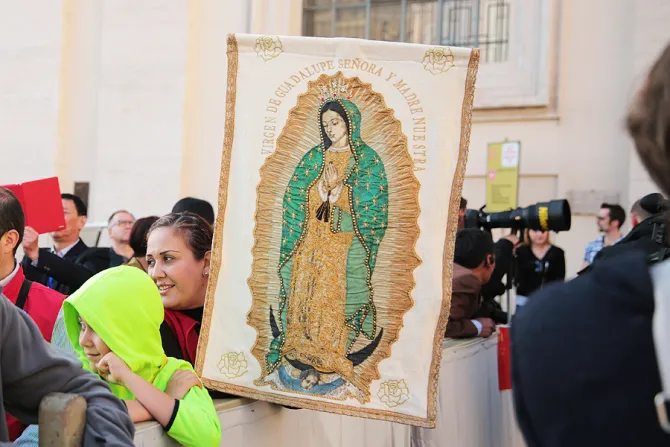 Pilgrims with Our Lady of Guadalupe at the general audience in St Peters Square March 30 2016 Credit  CNA 3 30 16