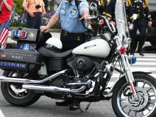 A police chaplain's motorcycle. 