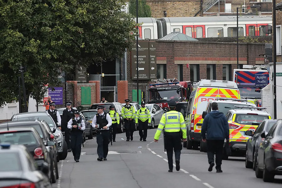 Police officers at the scene of the tube explosion at Parsons Green Underground Station in London, Sept. 15, 2017. ?w=200&h=150