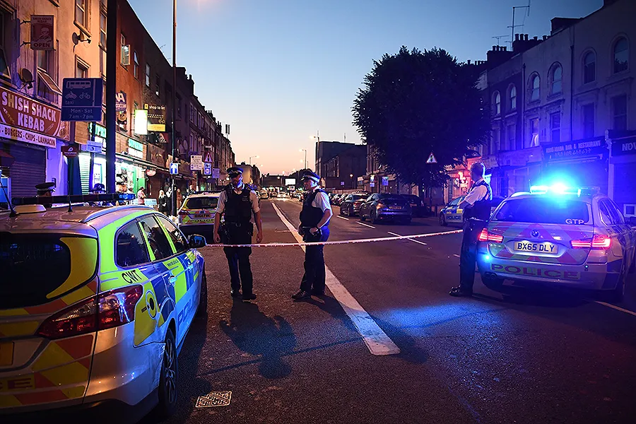 Police officers guard a road leading to Finsbury Park Mosque after an incident in which a van hit worshippers outside the building on June 19, 2017 in London, England. ?w=200&h=150