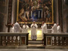 Archbishop Stanisław Gądecki celebrating Mass at the tomb of St. John Paul II in St. Peter’s Basilica on Oct. 4. 