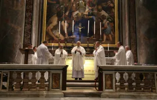 Archbishop Stanisław Gądecki celebrating Mass at the tomb of St. John Paul II in St. Peter’s Basilica on Oct. 4.   Polish Bishops Conference 