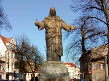 A statue of the Sacred Heart of Jesus in Grodzisk Wielkopolski, Poland. 