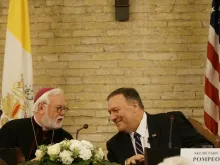 US Secretary Mike Pompeo and Vatican Secretary Archbishop Paul Gallagher at the Vatican symposium Oct. 2, 2019. 