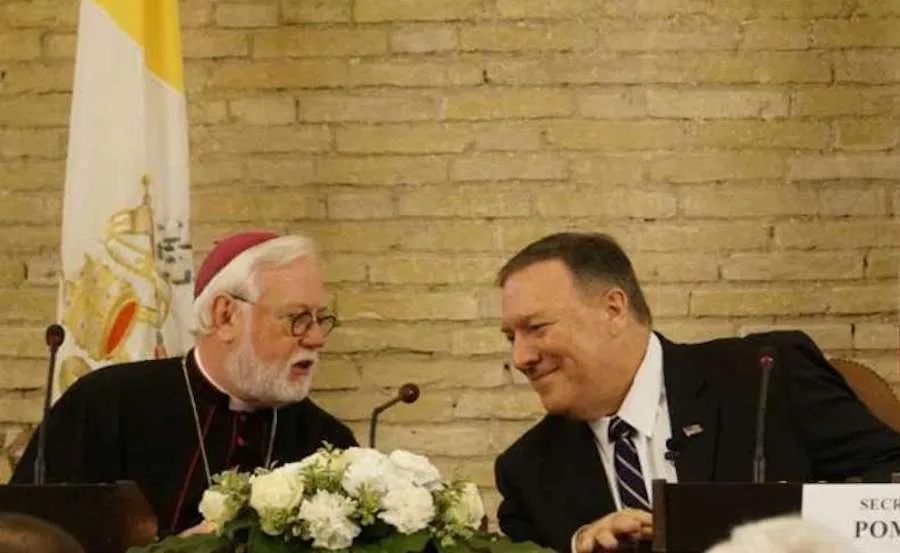 Archbishop Paul Gallagher and U.S. Secretary Mike Pompeo at a Vatican symposium Oct. 2, 2019. ?w=200&h=150
