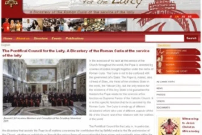 Pontifical Council for the Laity website screenshot CNA Vatican Catholic News 8 28 12