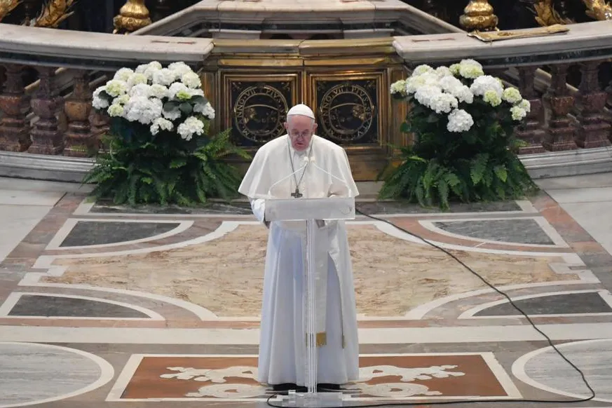 Pope Francis gives his Easter message before the Urbi et Orbi blessing on April 12, 2020. ?w=200&h=150
