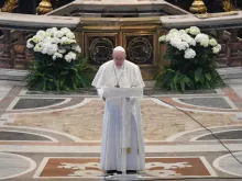 Pope Francis gives his Easter message before the Urbi et Orbi blessing on April 12, 2020. 
