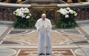 Pope Francis gives his Easter message before the Urbi et Orbi blessing on April 12, 2020.   Vatican Media/CNA.