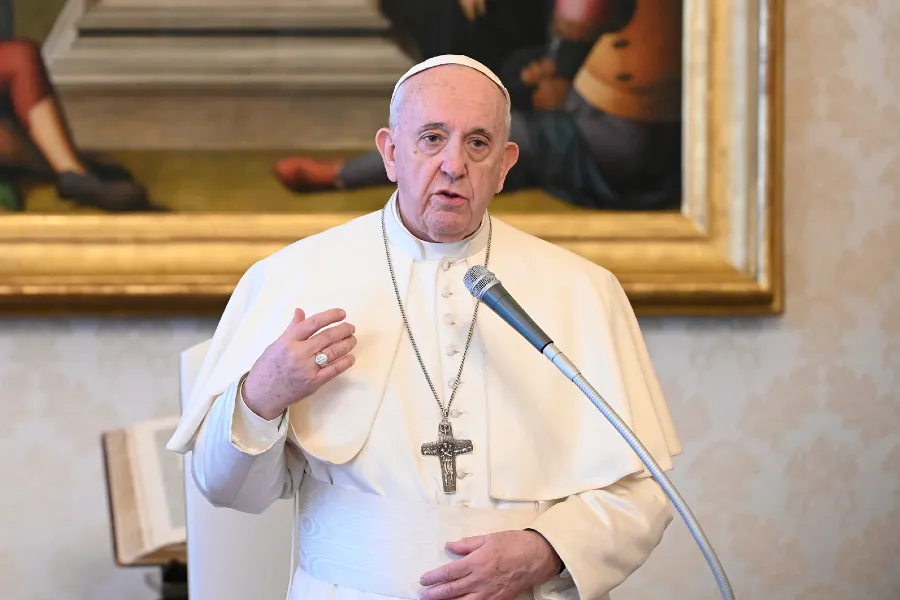 Pope Francis gives his general audience address in the apostolic palace April 15, 2020. ?w=200&h=150