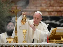 Pope Francis offers Mass in St. Peter's Basilica on April 9, 2020. 