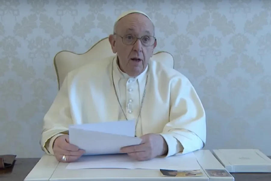 Pope Francis' video message to prayer marathon against human trafficking Feb. 8, 2021.  YoutTube screenshot.?w=200&h=150
